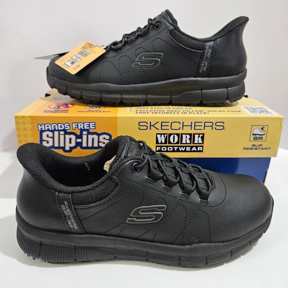 NEW Skechers Work Women's Size 7 Workwear Slip Resistant Black Slip-Ins 108218 - Picture 1 of 11